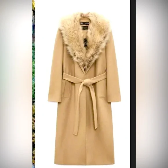 NEW w/o Tags Zara Long Wool Blend Coat Sz L - Picture 3 of 8